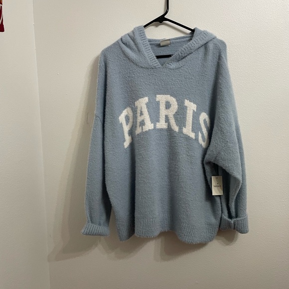NWT Nikka K Blue Sweater Hoodie with 'PARIS' Text Plus Size 3X - Picture 2 of 13